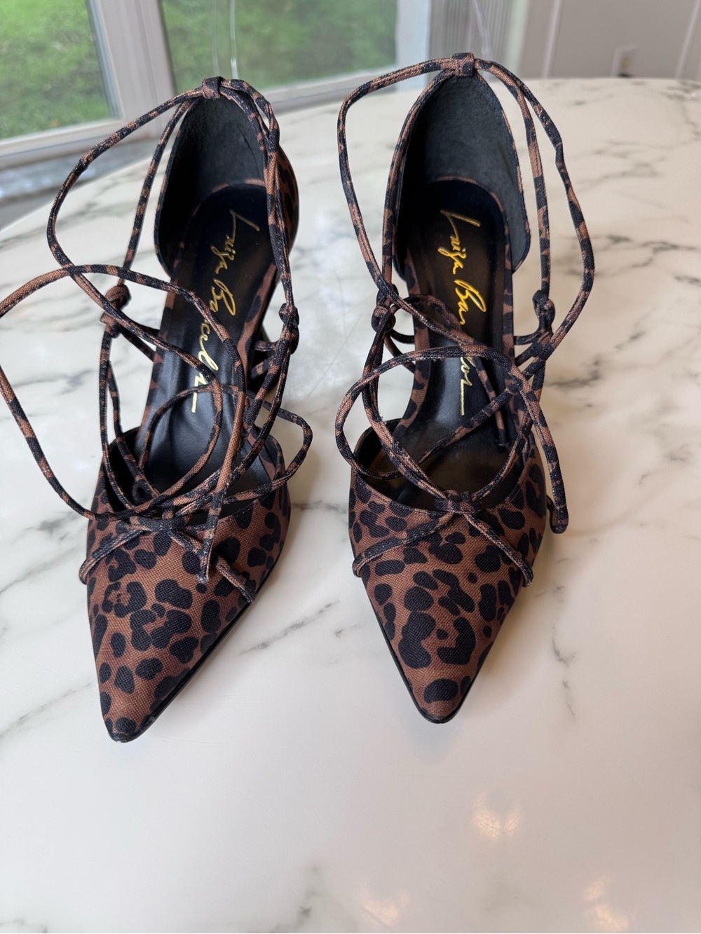 Leopard Lace-Up Pointed Toe Pumps - Brown/Black